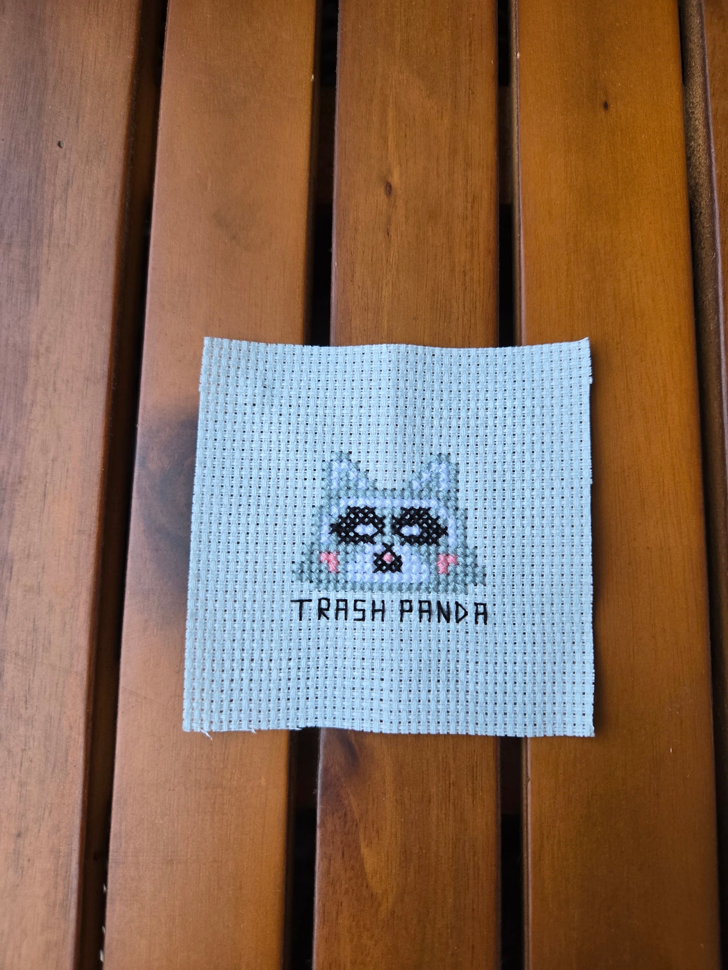 Trash Panda Cross Stitch in a Tin