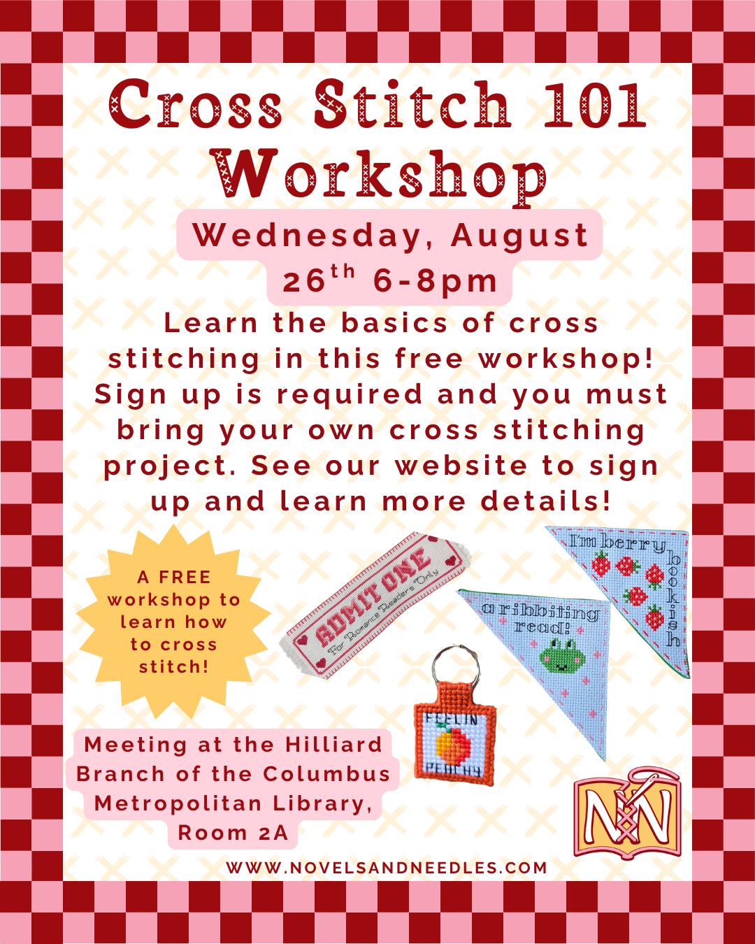 Cross Stitch 101 Workshop - August 26th, 2026
