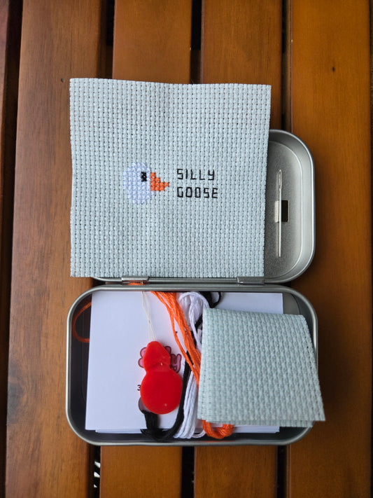Silly Goose Cross Stitch in a Tin