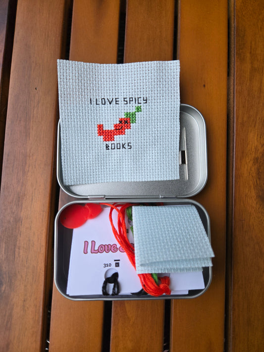 I love Spicy Books Cross Stitch in a Tin