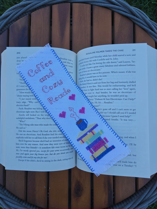 Coffee and Cozy Reads DIY Cross Stitch Bookmark Kit
