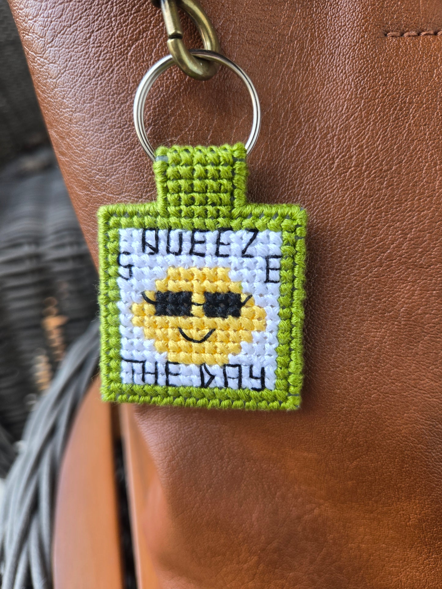 Squeeze the Day DIY Cross Stitch Keychain Kit
