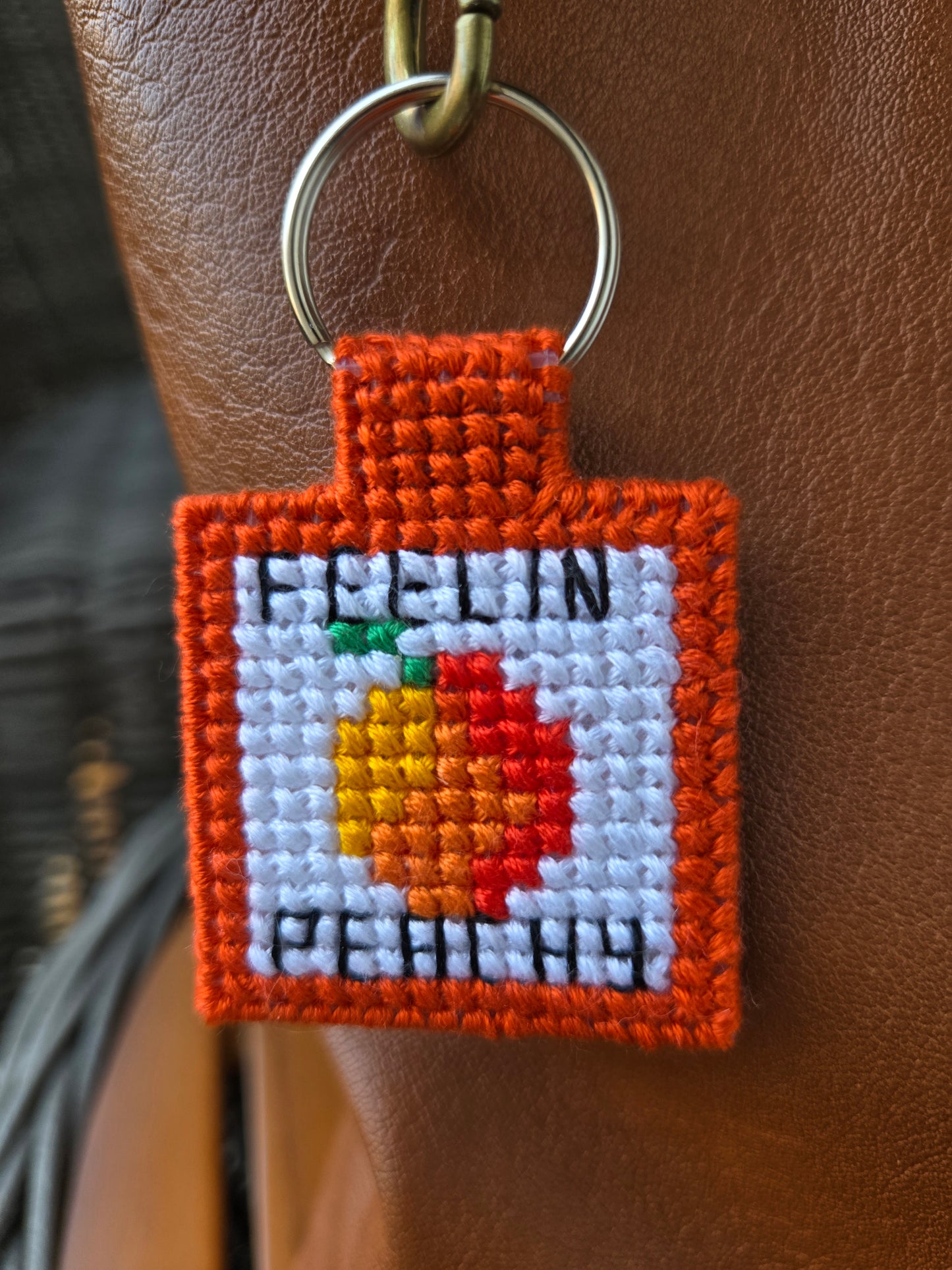 Feelin' Peachy DIY Cross Stitch Keychain Kit