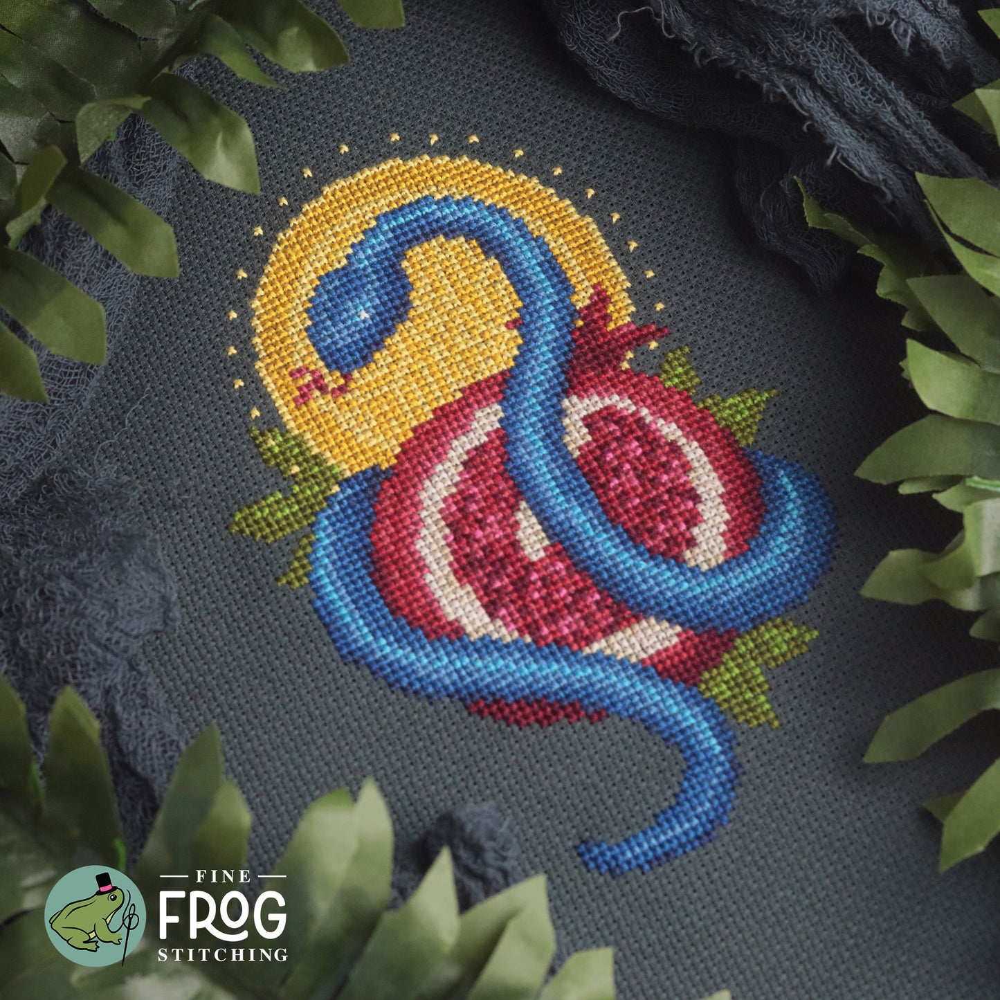 Snake and Pomegranate - Fine Frog Stitching